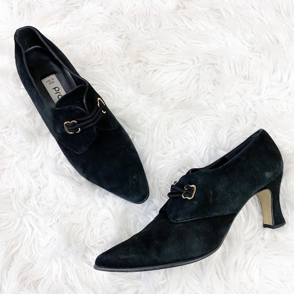 Vintage Proxy Black Gold Pointed Toe Heels 8.5